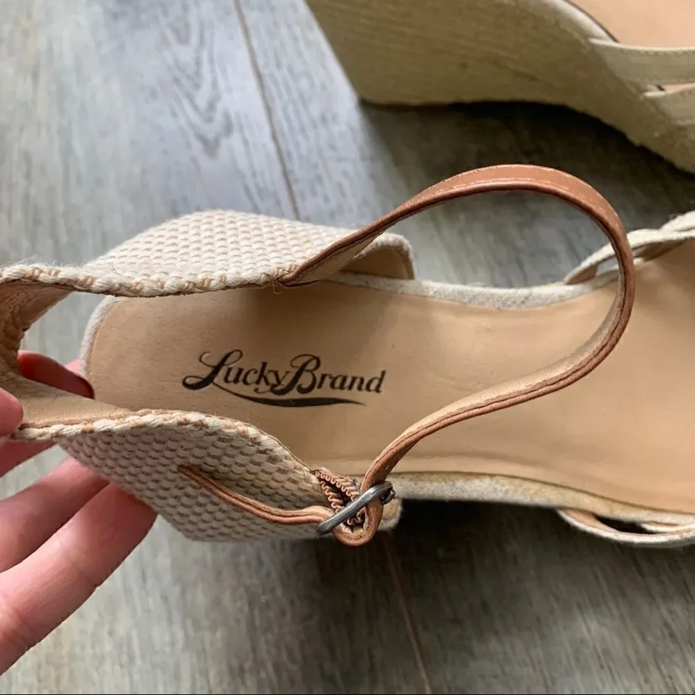 Lucky Brand Mahima Espadrille Wedge Beechwood Tan NWOT Size 10